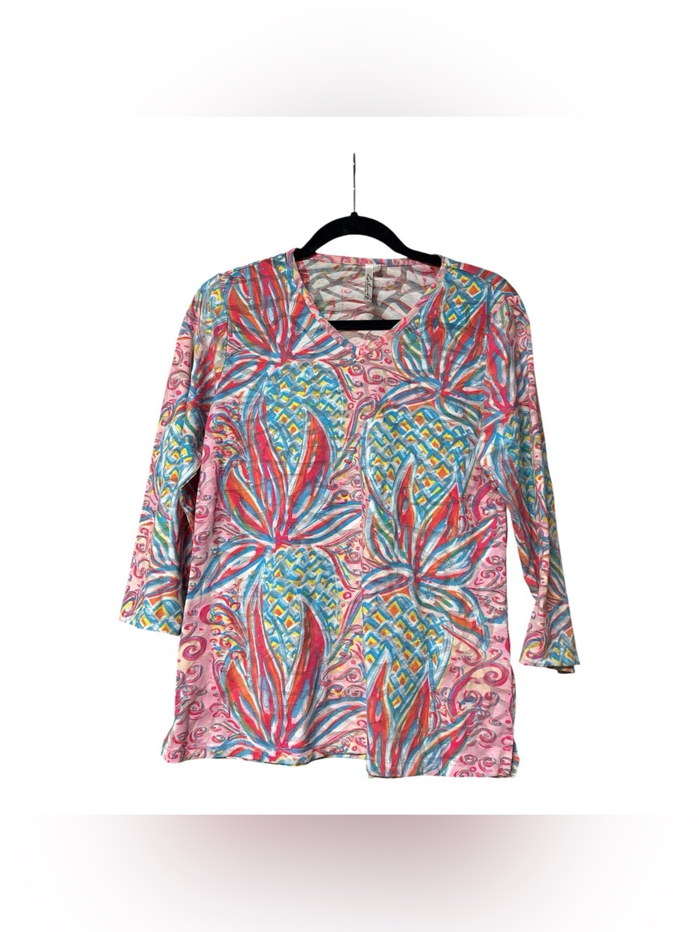 Lulu-B Pink Pineapple-Print 3/4 Sleeve Tunic